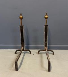 Machine Age Polished Steel and Brass Andirons Early 20th Century - 4206737