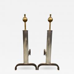 Machine Age Polished Steel and Brass Andirons Early 20th Century - 4207857
