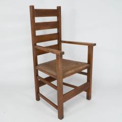 Mackay Hugh Baillie Scott Baillie Scott for J P White Arts Crafts oak rush seat ladder back armchair  - 4185695