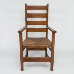 Mackay Hugh Baillie Scott Baillie Scott for J P White Arts Crafts oak rush seat ladder back armchair  - 4185696