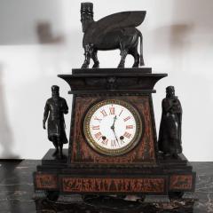 Magnificent Bronze Mounted and Marble Mantel Clock in the Assyrian Revival Style - 1580593
