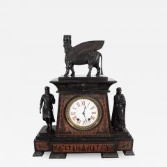 Magnificent Bronze Mounted and Marble Mantel Clock in the Assyrian Revival Style - 1582704