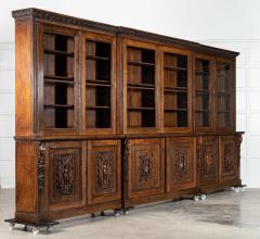 Magnificent Monumental English 19thC Carved Oak Breakfront Glazed Bookcase - 4211158