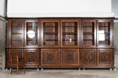 Magnificent Monumental English 19thC Carved Oak Breakfront Glazed Bookcase - 4211159