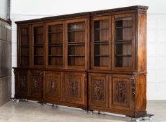 Magnificent Monumental English 19thC Carved Oak Breakfront Glazed Bookcase - 4211161