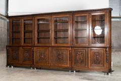 Magnificent Monumental English 19thC Carved Oak Breakfront Glazed Bookcase - 4211162