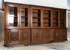Magnificent Monumental English 19thC Carved Oak Breakfront Glazed Bookcase - 4211165
