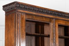 Magnificent Monumental English 19thC Carved Oak Breakfront Glazed Bookcase - 4211167