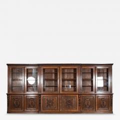 Magnificent Monumental English 19thC Carved Oak Breakfront Glazed Bookcase - 4211548