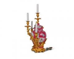Magnificent Pair of Ormolu Mounted Pink Chinese Porcelain Three Light C - 4092528