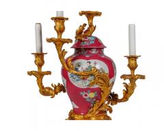 Magnificent Pair of Ormolu Mounted Pink Chinese Porcelain Three Light C - 4092532