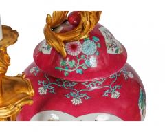Magnificent Pair of Ormolu Mounted Pink Chinese Porcelain Three Light C - 4092536