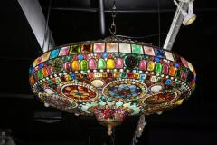 Magnificent Stained Tiffany Leaded Glass Ceiling Chandelier Mount circa 1960 - 936456