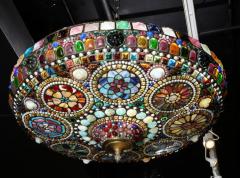 Magnificent Stained Tiffany Leaded Glass Ceiling Chandelier Mount circa 1960 - 936464