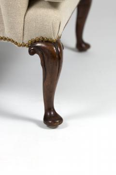 Mahogany Frame Upholstered Wing Chair With Rams Head Carved Legs - 1363661