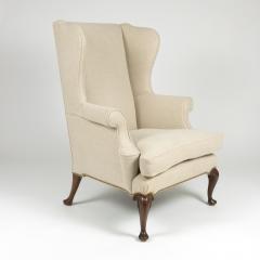 Mahogany Frame Upholstered Wing Chair With Rams Head Carved Legs - 1363662