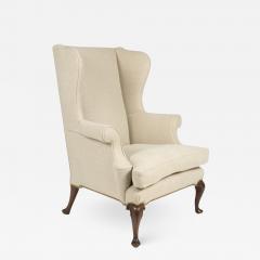 Mahogany Frame Upholstered Wing Chair With Rams Head Carved Legs - 1366568