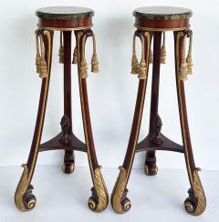Mahogany Giltwood Pedestals with Carved Tassels Tesselated Stone Tops a Pair - 4571988