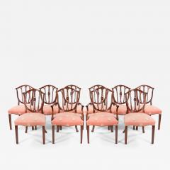 Mahogany Wood Frame Upholstered Hepplewhite Style Ten Dining Chair Set - 3304612