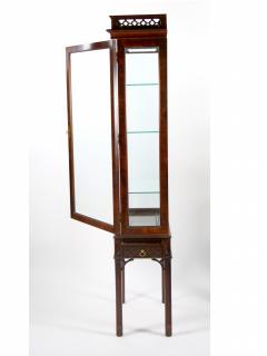 Mahogany Wood Framed Mirrored Back Display Vitrine Cabinet Three Glass Shelves - 3334574
