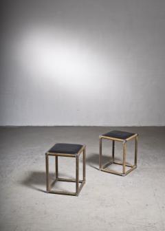 Maija Ruoslahti Pair of Maija Ruoslahti brass and leather stools - 2052851