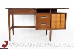 Mainline By Hooker Mid Century Walnut and Rattan Reversible Door Floating Desk - 2569714