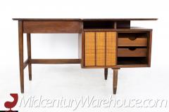 Mainline By Hooker Mid Century Walnut and Rattan Reversible Door Floating Desk - 2569716