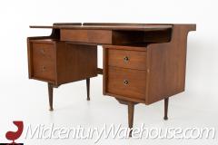Mainline by Hooker Mid Century Walnut Double Pedestal Floating Top Desk - 2574780
