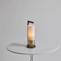 Maison Arlus 1950s Cylindrical Brass and Opaline Glass Table Lamp for Arlus - 3425642