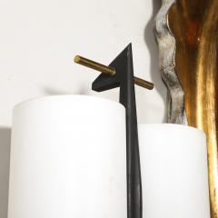 Maison Arlus Mid Century Frosted Glass Brass Black Enamel Sconce by Maison Arlus - 4514403