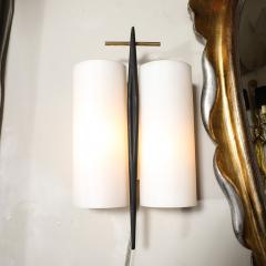 Maison Arlus Mid Century Frosted Glass Brass Black Enamel Sconce by Maison Arlus - 4514404