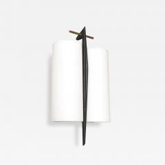 Maison Arlus Mid Century Frosted Glass Brass Black Enamel Sconce by Maison Arlus - 4515488