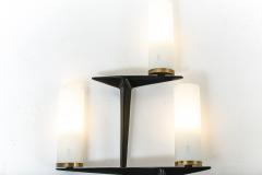 Maison Arlus Pair of 1960s brass black metal and opaline sconces signed Arlus - 1504600