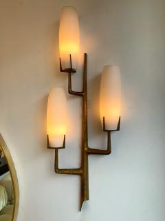 Maison Arlus Pair of Bronze Sconces Opalin Glass by Maison Arlus France 1960s - 1206986