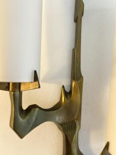 Maison Arlus Pair of Gilt Bronze and Opaline Glass Sconces by Maison Arlus France 1960s - 2263355