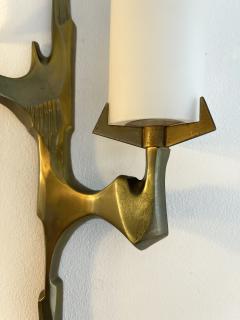 Maison Arlus Pair of Gilt Bronze and Opaline Glass Sconces by Maison Arlus France 1960s - 2263356