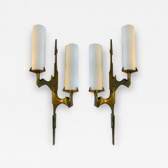 Maison Arlus Pair of Gilt Bronze and Opaline Glass Sconces by Maison Arlus France 1960s - 2266979