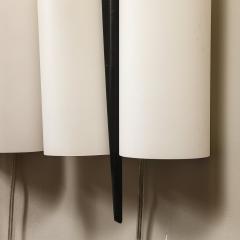 Maison Arlus Set of 3 Mid Century Frosted Glass Brass Black Enamel Sconces by Maison Arlus - 4142252
