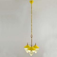 Maison Arlus Three Arm Chandelier Yellow Metal Opaline Glass Cones and Brass 1950 - 3269552