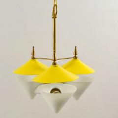 Maison Arlus Three Arm Chandelier Yellow Metal Opaline Glass Cones and Brass 1950 - 3269574
