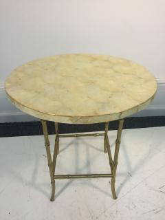 Maison Bagu s Elegant Maison Bagues Style Capiz Shell End Tables with Brass Bamboo Legs - 425967
