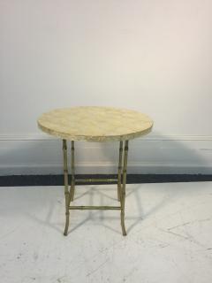 Maison Bagu s Elegant Maison Bagues Style Capiz Shell End Tables with Brass Bamboo Legs - 425970