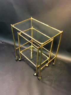 Maison Bagu s Exceptional Pair of Bagues Brass Bamboo Nexting Tables on Wheels - 452076