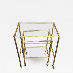 Maison Bagu s Exceptional Pair of Bagues Brass Bamboo Nexting Tables on Wheels - 455739