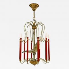 Maison Bagu s French 1940s Red and White Painted Metal 10 Arm Chandelier - 470568