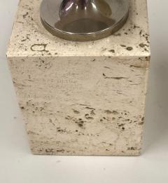 Maison Barbier Pair French Mid Century Travertine NIckel Table Lamps by Maison Barbier 1970 - 4214688