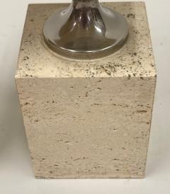 Maison Barbier Pair French Mid Century Travertine NIckel Table Lamps by Maison Barbier 1970 - 4214689