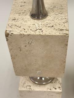 Maison Barbier Pair French Mid Century Travertine NIckel Table Lamps by Maison Barbier 1970 - 4214693