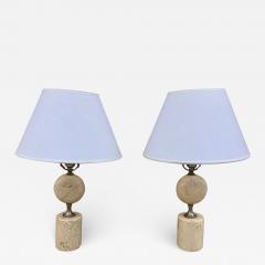 Maison Barbier Pair of Barbier Nickel and Travertine Table Lamps - 1055011