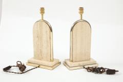 Maison Barbier Pair of travertine and gilt metal table lamps Belgium 1970s - 1740033